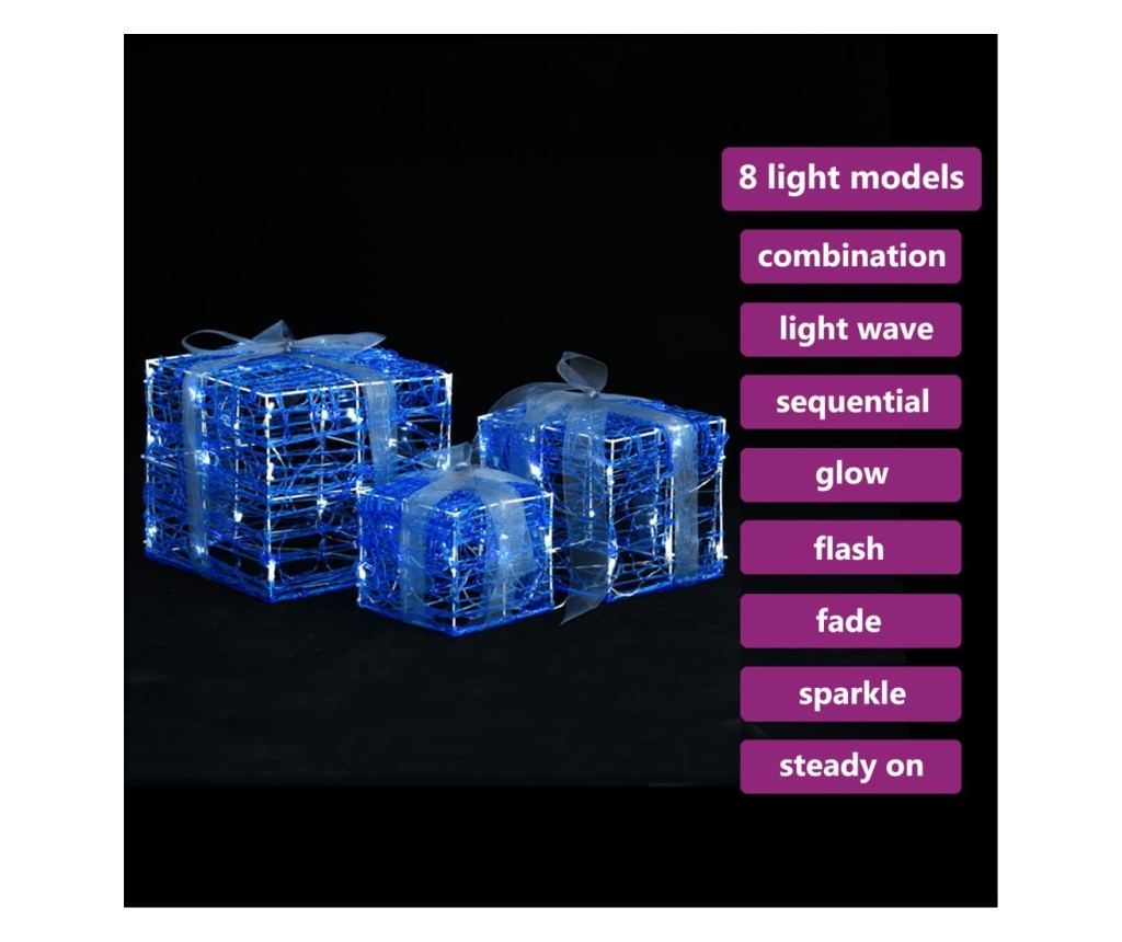 Dekorativne božićne poklon kutije, 3 kom., hladno bijele, akrilne - 3