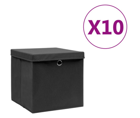 Кутии за съхранение с капаци 10 бр 28x28x28 см черни