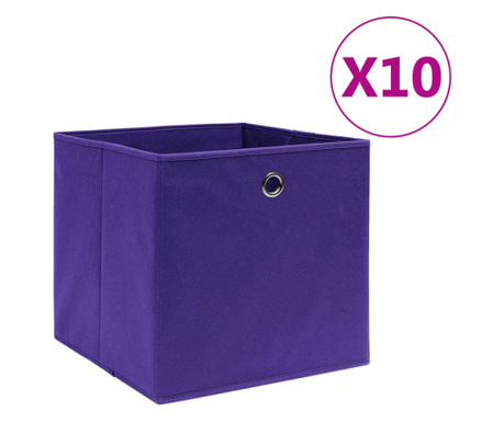 Úložné boxy 10 ks netkaná textilie 28 x 28 x 28 cm fialové