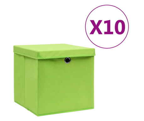 Кутии за съхранение с капаци 10 бр 28x28x28 см зелени