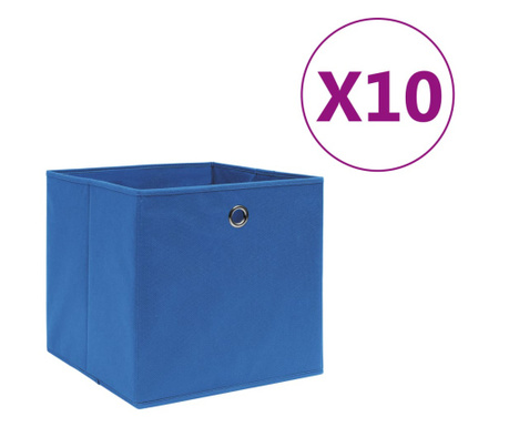 Кутии за съхранение, 10 бр, нетъкан текстил, 28x28x28 см, сини