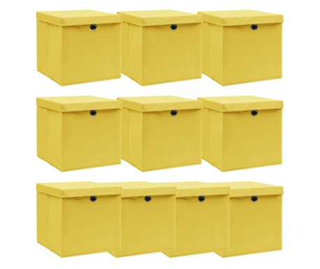 Кутии за съхранение с капаци 10 бр жълти 32x32x32 см текстил