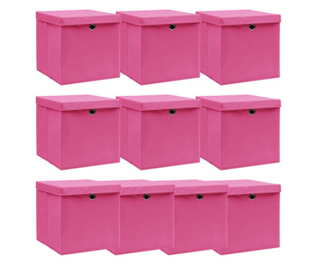 Кутии за съхранение с капаци 10 бр розови 32x32x32 см текстил