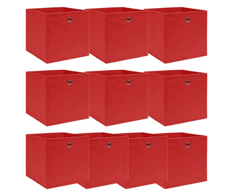 Cutii depozitare, 10 buc., rosu, 32x32x32 cm, textil