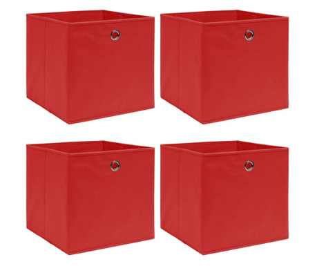 Cutii depozitare, 4 buc, textil, 32x32x32 cm, rosu