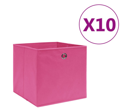 Cutii depozitare, 10 buc., roz, 28x28x28 cm, material netesut