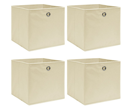Кутии за съхранение, 4 бр, кремави, 32x32x32 см, текстил