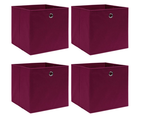 Кутии за съхранение, 4 бр, тъмночервени, 32x32x32 см, текстил