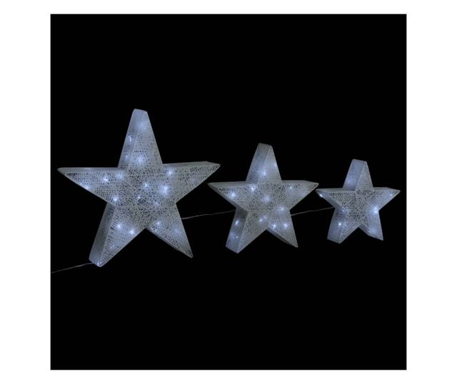 Božićna dekoracija Zvijezde 3 kom. Bijela Mreža & LED Vanjska/Unutarnja
