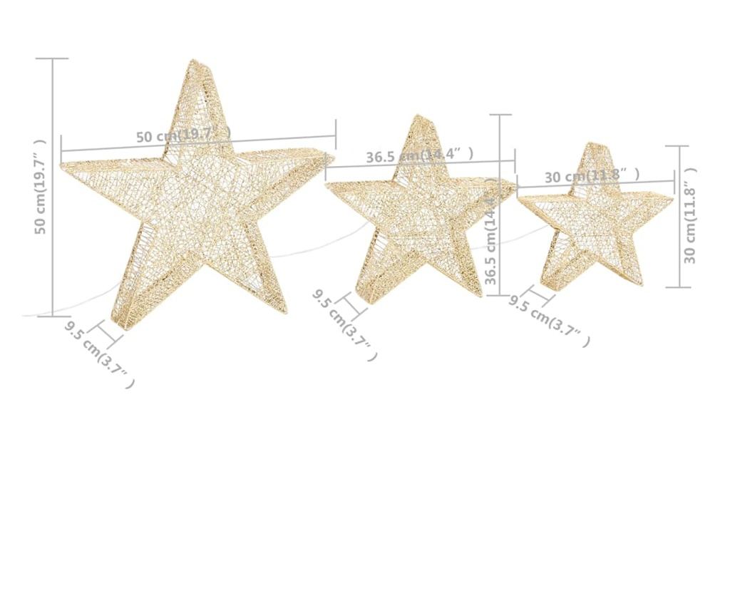 Božićna dekoracija Zvijezde 3 kom. Zlatna Mreža & LED Vanjska/Unutarnja - 10