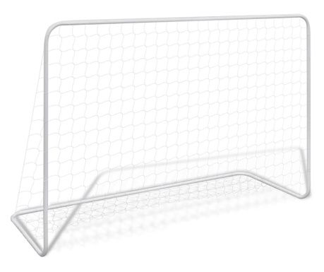 Футболна врата с мрежа, 182x61x122 см, стомана, бяла