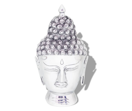 Decoratiune cap Buddha, argintiu, aluminiu