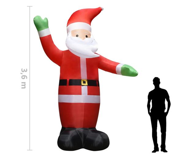 Božićni ukras Djed Mraz na napuhavanje s LED svjetlima IP44 3,6 m