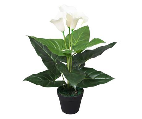Floare de cala crin artificiala cu ghiveci, 45 cm, alb