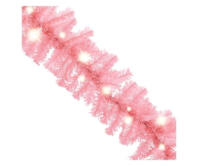 Božićni vijenac s LED svjetlima, ružičasti, 5 m