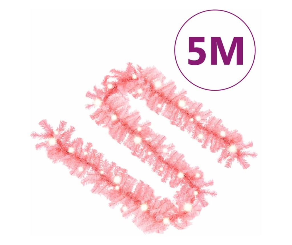 Božićni vijenac s LED svjetlima, ružičasti, 5 m - 7