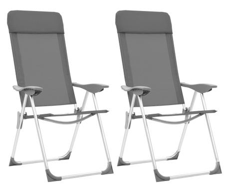 Zložljivi stoli za kampiranje 2 kosa sive barve aluminij