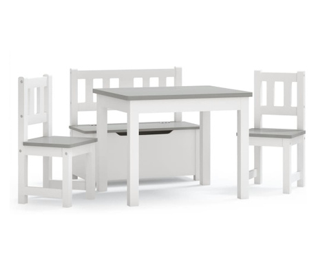 Детски комплект от 4 части маса и столове бяло и сиво МДФ