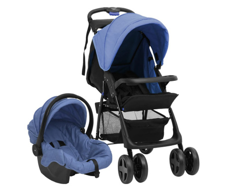 Бебешка количка 3-в-1, нейви синьо и черно, стомана