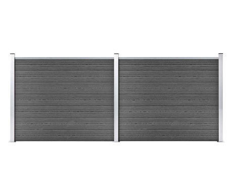 Комплект оградни панели, WPC, 353x146 см, черен