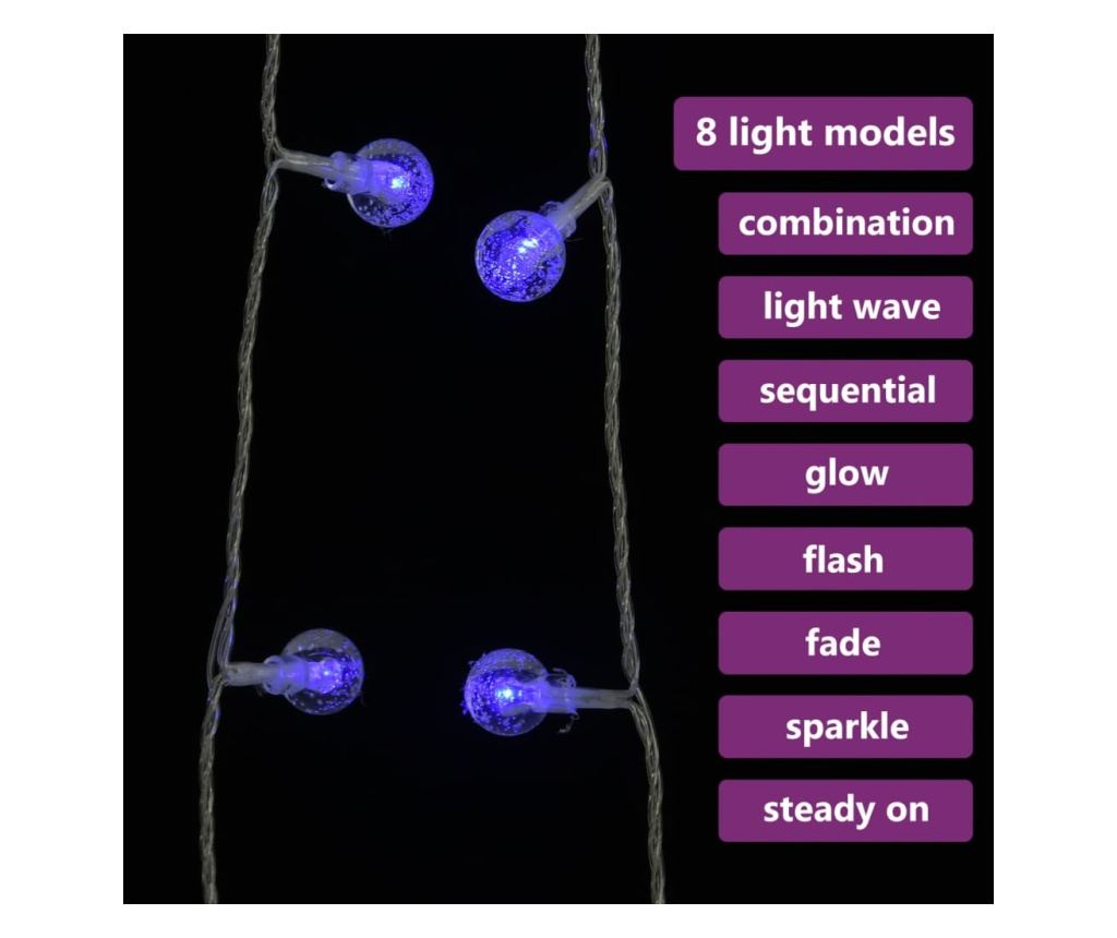 Svjetleća girlanda, 200 LED-ica, plava, 20 m, 8 funkcija - 5