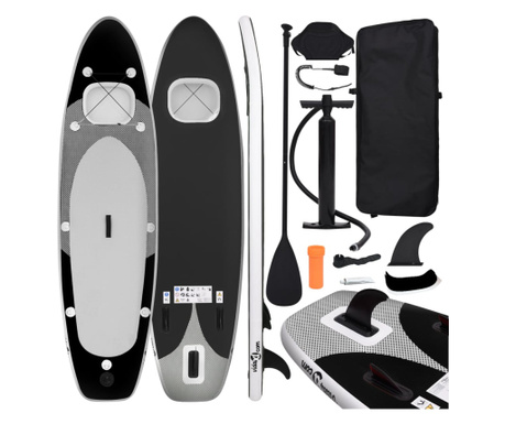 Set placa paddleboarding gonflabila, negru, 360x81x10 cm