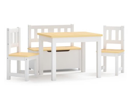 Детски комплект от 4 части маса и столове бяло и бежово МДФ