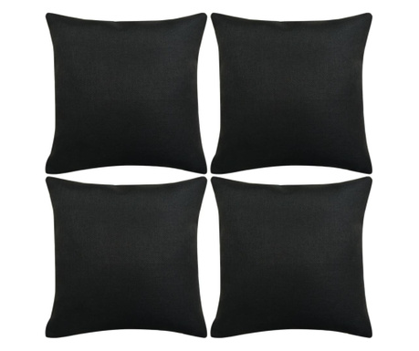 калъфки за възглавници, ленено покритие, черни, 80x80 см, 4 бр