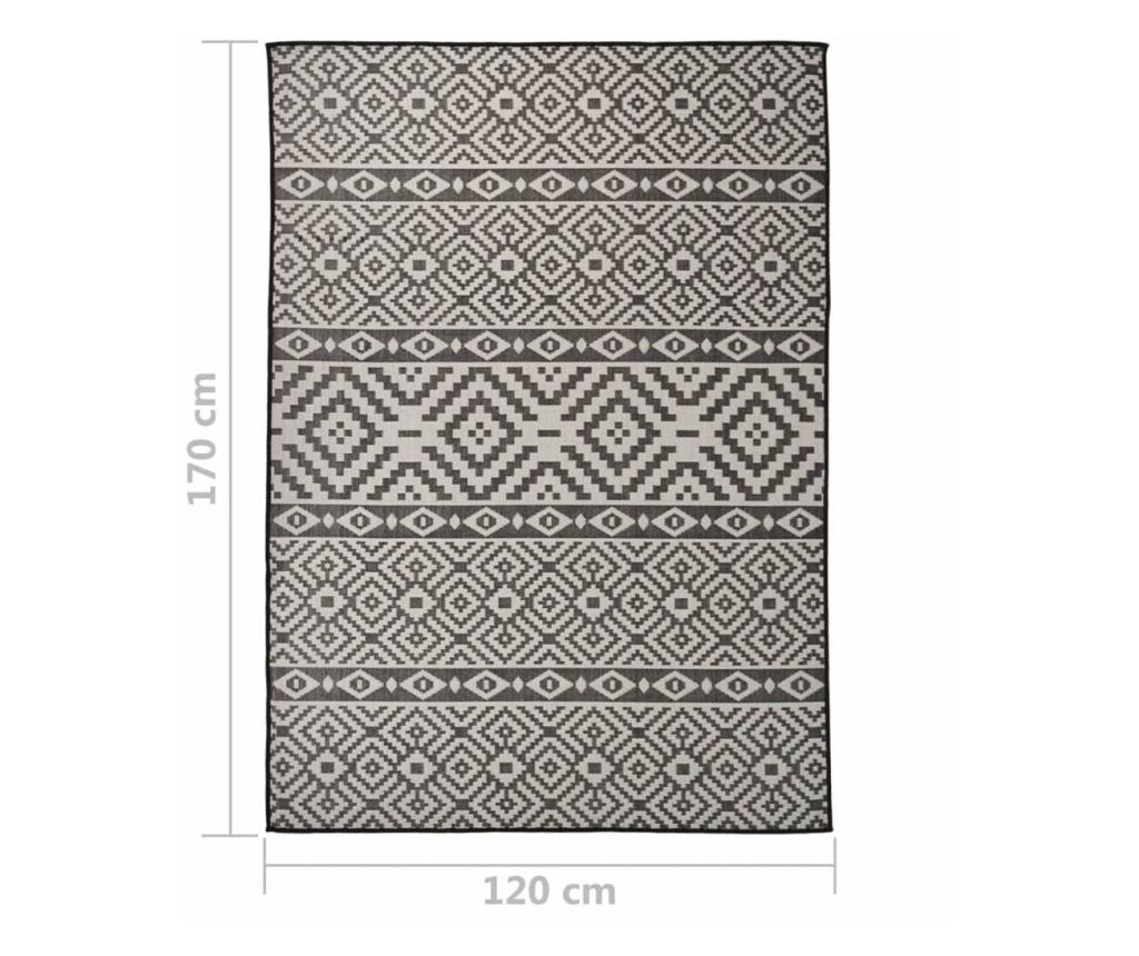 Външен килим, черни райета, 120x170 см, тъкана структура - 6
