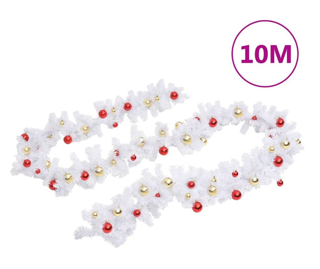 Ukrašena božićna girlanda s kuglicama, bijela, 10 m - 2