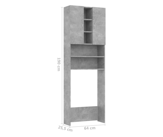 Ormarić za perilicu rublja siva boja betona 64 x 25,5 x 190 cm