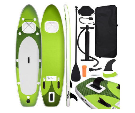 Set placa paddleboarding gonflabila, verde, 330x76x10 cm