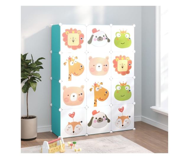 Dulap de depozitare cub pentru copii, 12 cuburi, verde, PP