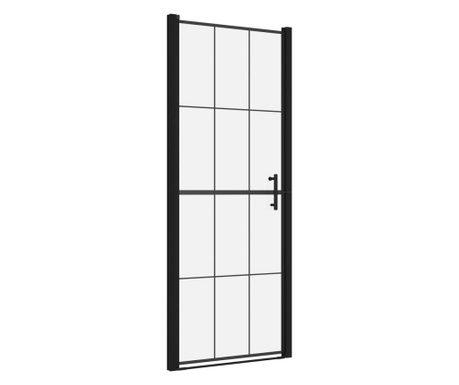 Врата за душ, закалено стъкло, 91x195 см, черна