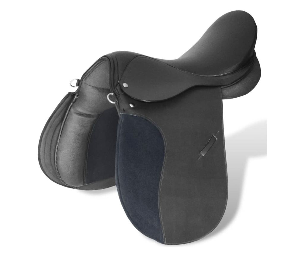 Jahalno Sedlo Set 17,5" Pravo Usnje Črne Barve 12 cm 5-v-1 - 4