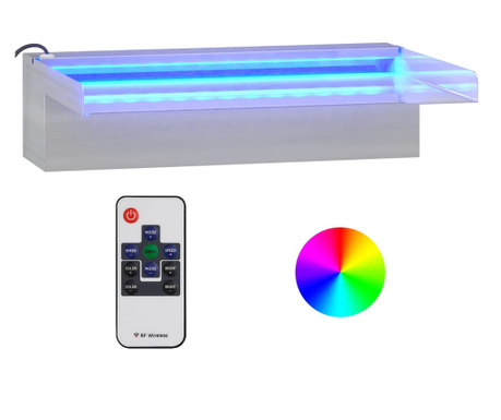 rozsdamentes acél vízeséskifolyó RGB LED-ekkel 30 cm