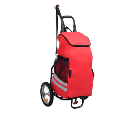 Składana przyczepka rowerowa z torbą na zakupy, czerwono-czarna