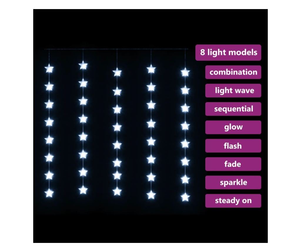 Instalacija svjetla tip zavjese zvijezde 200 LED hladno bijelo 8 funkcija - 3