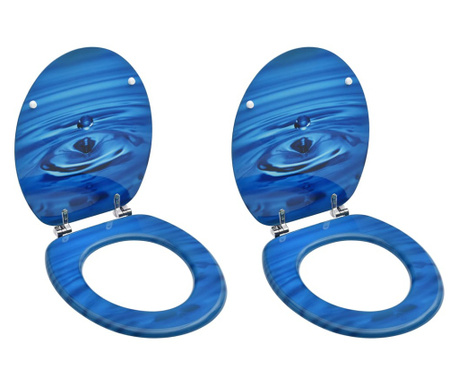 Scaune WC cu capac, 2 buc., albastru, MDF, model strop de apa