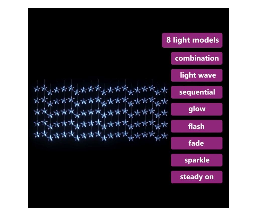 Instalacija svjetla zavjesa zvijezde 500 LED plava 8 funkcija - 3
