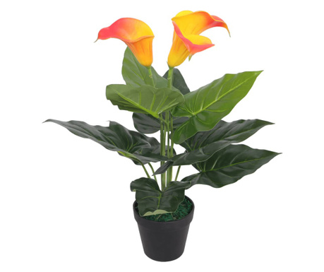 Floare de crin cala artificiala cu vaza, 45 cm, rosu si galben