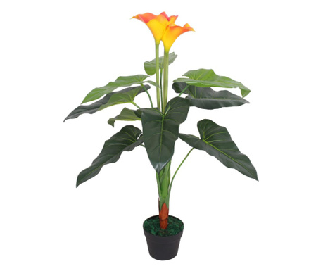 Floare de crin cala artificiala cu vaza, 85 cm, rosu si galben