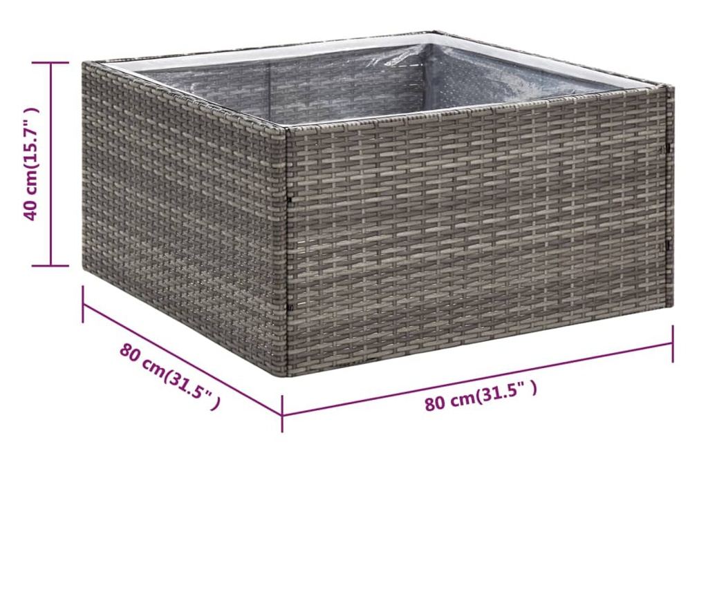 Градинска саксия, 80x80x40 см, сива, полиратан - 6