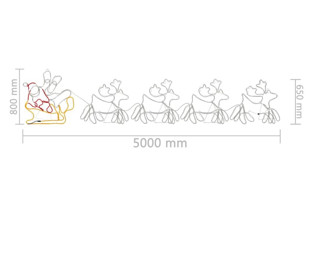 Božićna svjetlosna instalacija, 4 soba i saonice, 500x10x80 cm - 6