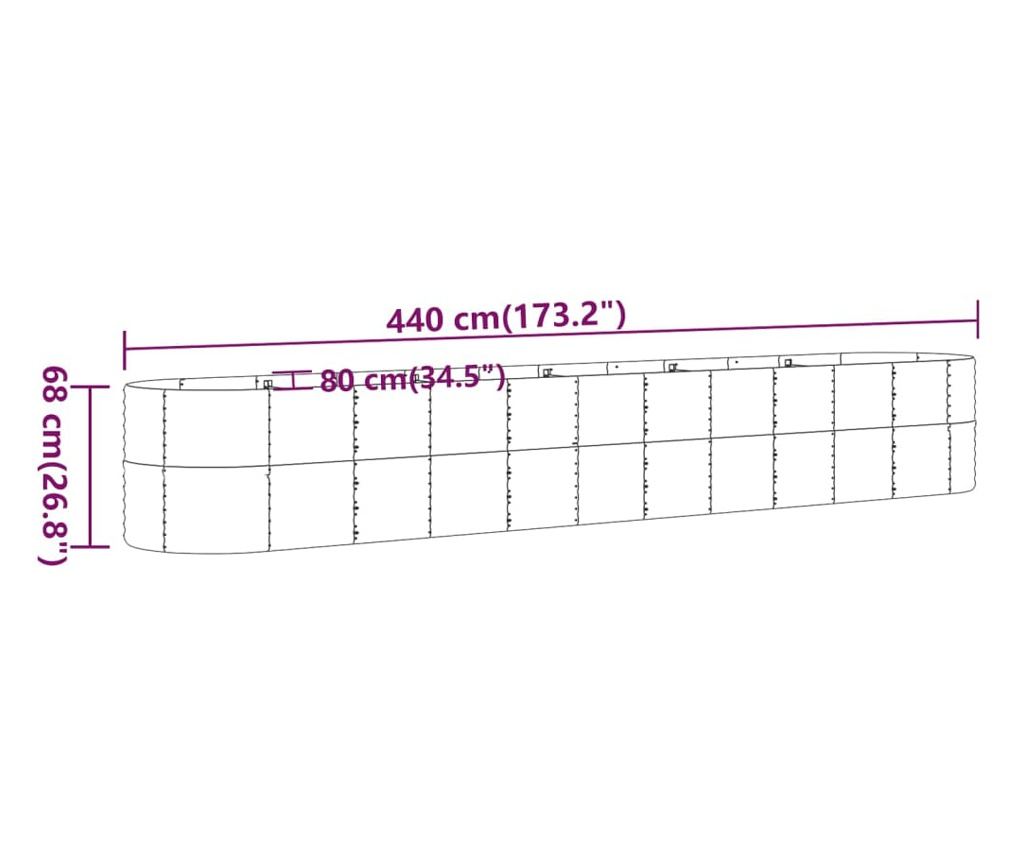 Зелена градинска саксия 440x80x68 см прахово боядисана стомана - 6