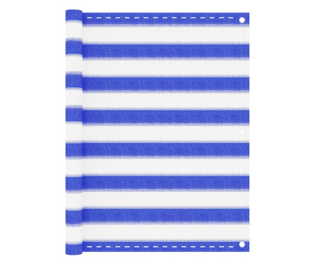 Paravan de balcon, albastru si alb, 90x600 cm, HDPE
