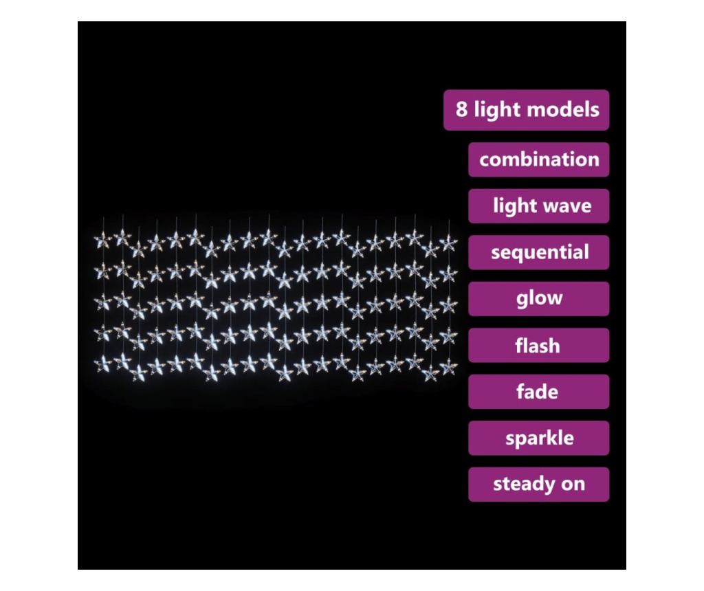 Instalacija svjetla tip zavjese zvijezde 500 LED hladno bijelo 8 funkcija - 3