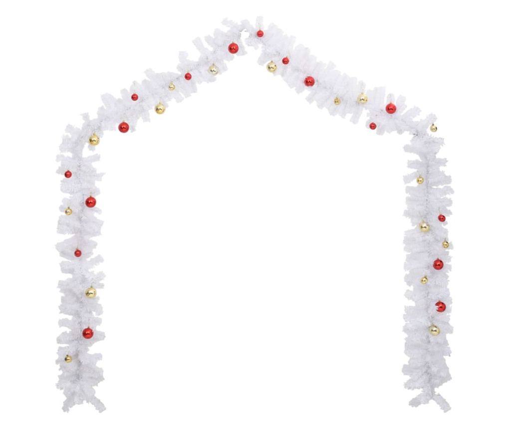 Božićni vijenac ukrašen kuglicama, bijeli, 5 m - 3