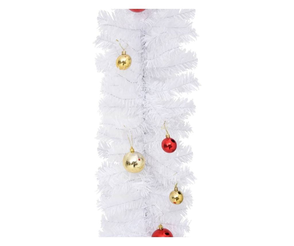 Božićni vijenac ukrašen kuglicama, bijeli, 5 m - 5