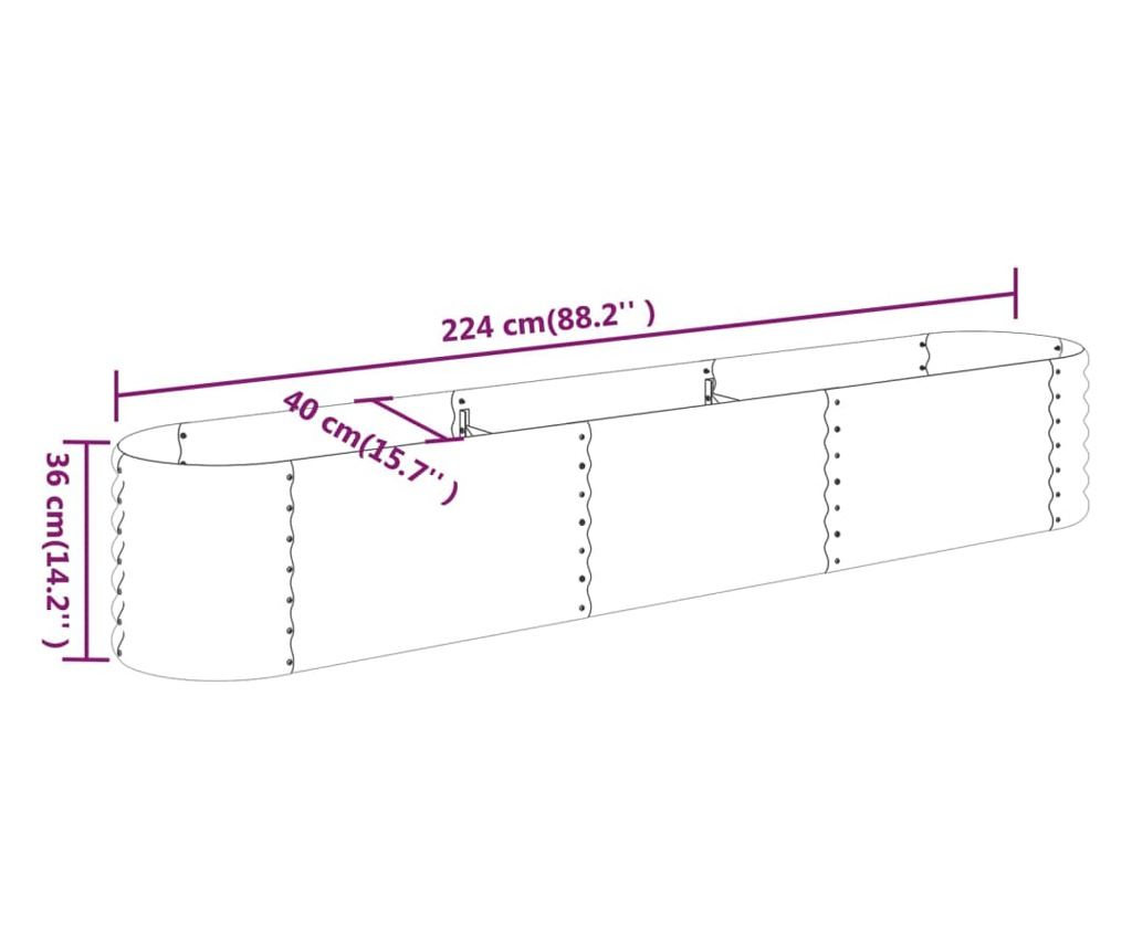 Градинска саксия, кафява, 224x40x36 см, прахово боядисана стомана - 6